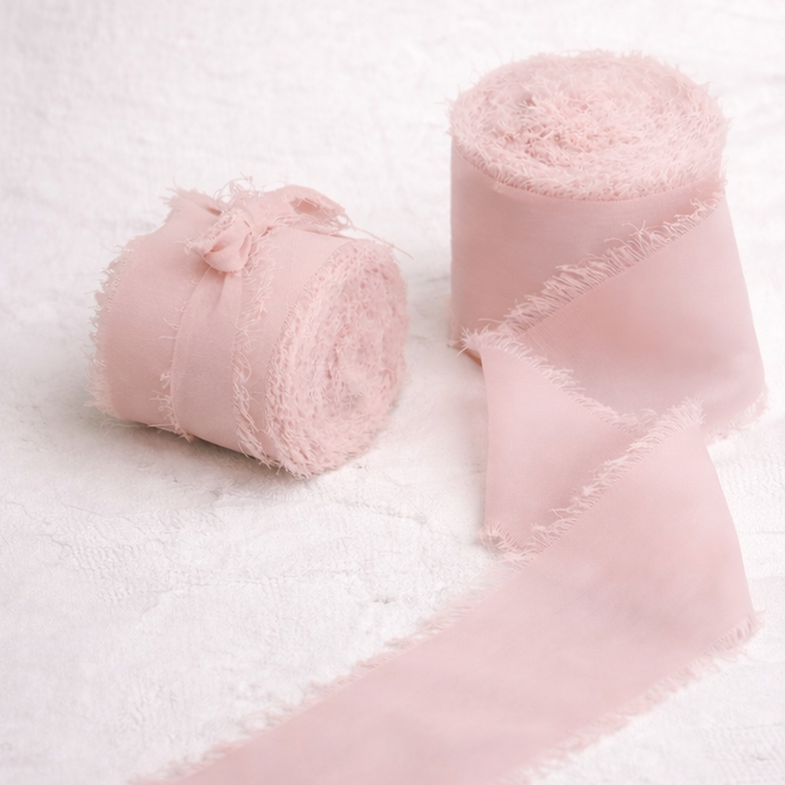 Light Pink Chiffon Wedding Ribbons with Frayed Edges - 5m Roll – The ...