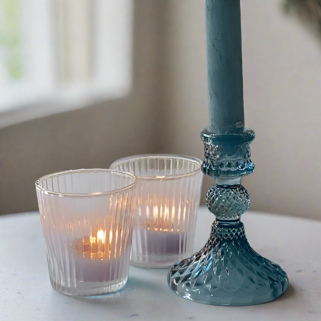 Coloured Pressed Glass Candlesticks - Blue candle holder - The Wedding of My Dreams