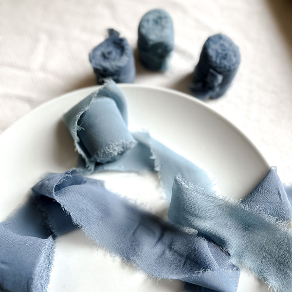 Chiffon Wedding Ribbons with Frayed Edges - Blue 5m Roll