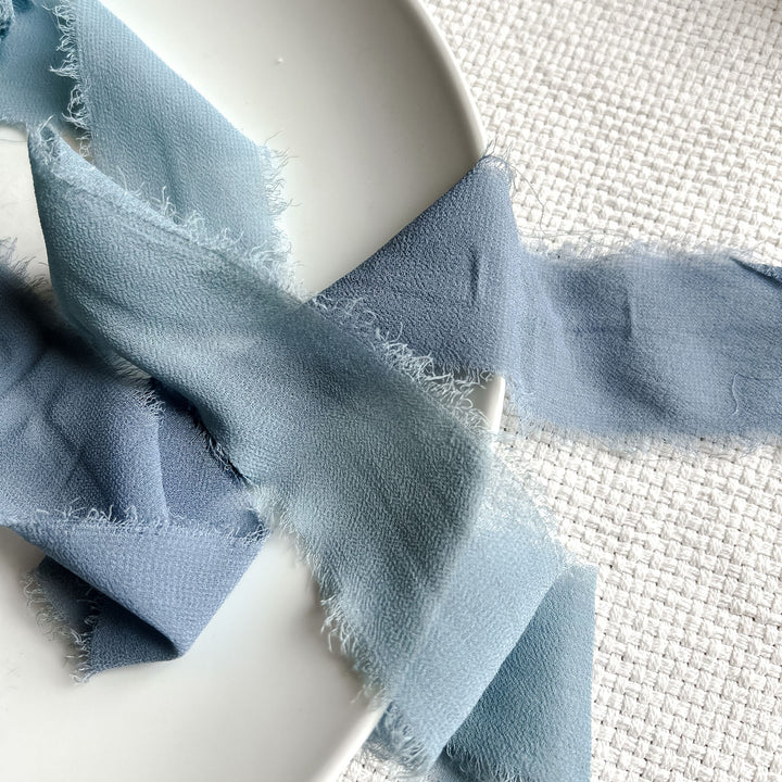 Chiffon Wedding Ribbons with Frayed Edges - Blue 5m Roll – The Wedding ...