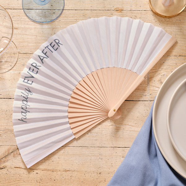 5 x Wedding Fans White - Happily Ever After