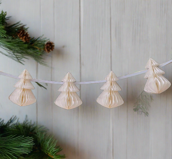 White Honeycomb Paper Christmas Tree Garland 2m Wreaths & Garlands - The Wedding of My Dreams
