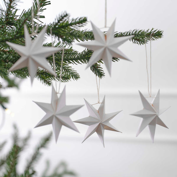 5 x White 3D Paper Stars Small 10cm Tree Decorations  - Scandi Christmas