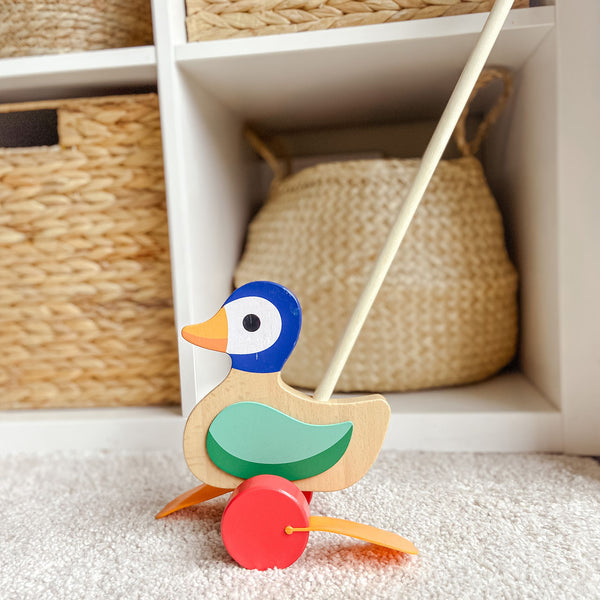 Wooden Push Along Toy Duck Traditional Toddler Toy - Children's Gift