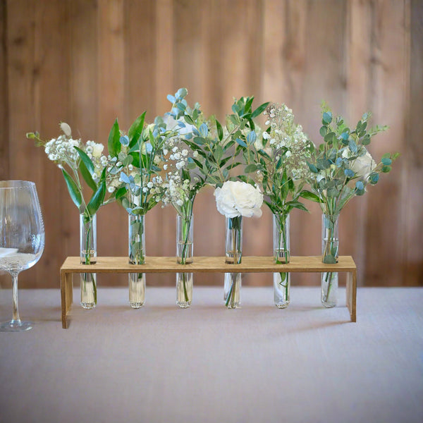 Rustic Wedding Centrepiece - Wooden Tray with 6 Test Tube Vases