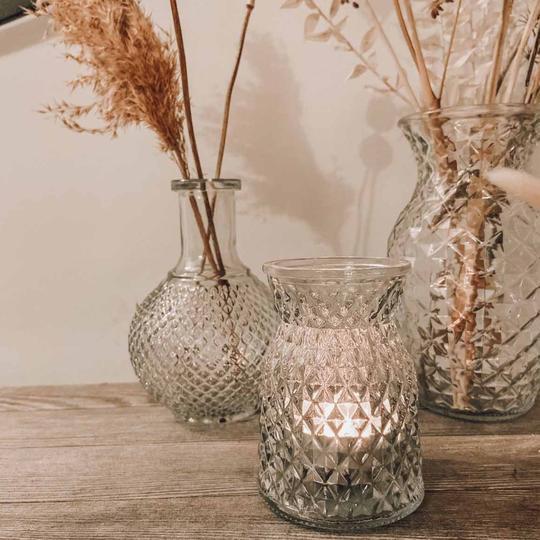 Textured Pressed Glass Hurricane Wedding Vase (3 Sizes) centrepieces and vases - The Wedding of My Dreams