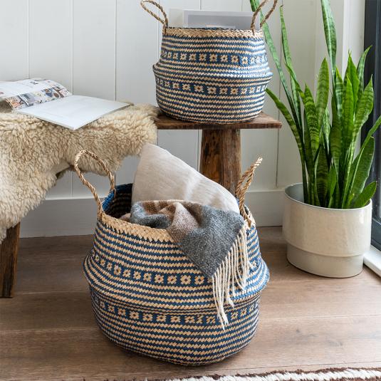 Navy and Natural Seagrass Belly Basket (2 sizes)