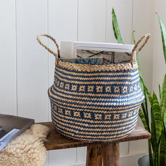 Navy and Natural Seagrass Belly Basket (2 sizes)  - The Wedding of My Dreams
