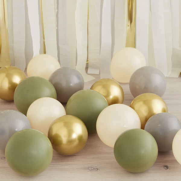 Gold Chrome, Olive Green, Grey & Nude Balloon Pack  of 40 (5" Balloons ) - Wedding & Party Balloons