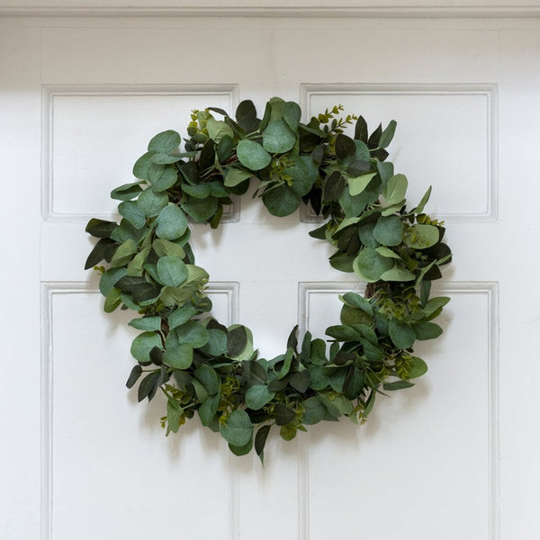 Artificial Foliage Christmas Door Wreath with Eucalyptus and Rose Leaves 55cm