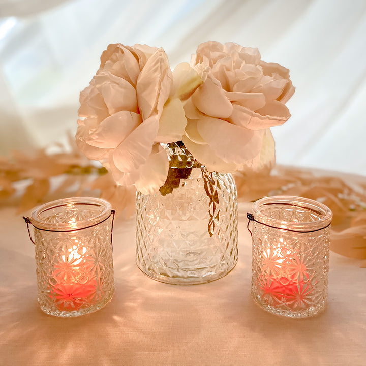 Textured Pressed Glass Tea Light Holders with Wire Hanger - Set of 2 candle holder - The Wedding of My Dreams