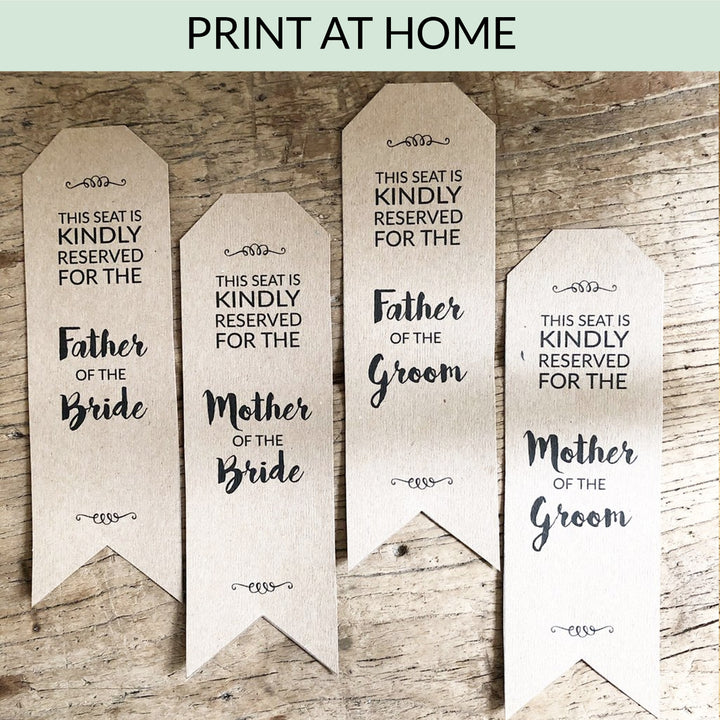 Printable Wedding Reserved Seat Signs : Digital Download Print At Home - The Wedding of My Dreams