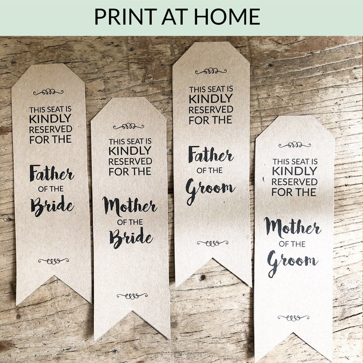 Printable Wedding Reserved Seat Signs : Digital Download Print At Home - The Wedding of My Dreams
