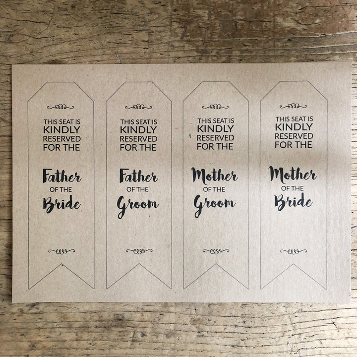 Printable Wedding Reserved Seat Signs : Digital Download Print At Home - The Wedding of My Dreams