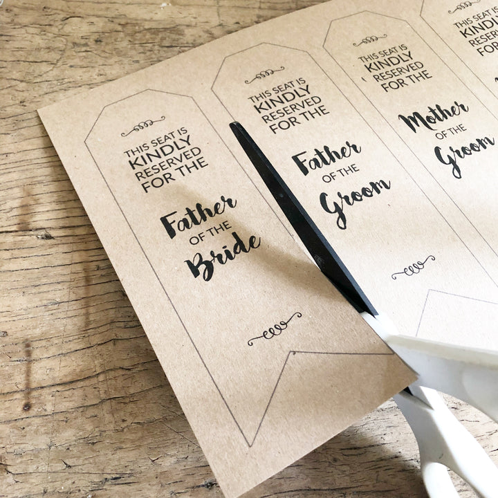 Printable Wedding Reserved Seat Signs : Digital Download Print At Home - The Wedding of My Dreams