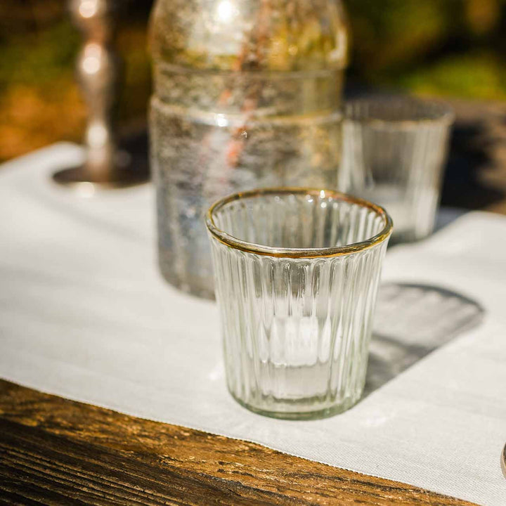 Ribbed Clear Glass Tea Light Holder  with Gold Rim - The Wedding of My Dreams