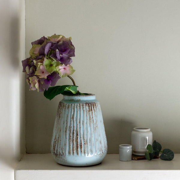 Ribbed Rustic Sky Blue Decorative Vase