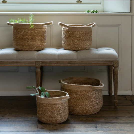 Neutral Round Basket with Jute Handles (4 sizes) - BurrowandNest