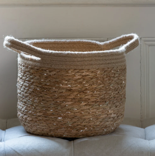 Neutral Round Basket with Jute Handles (4 sizes) - BurrowandNest