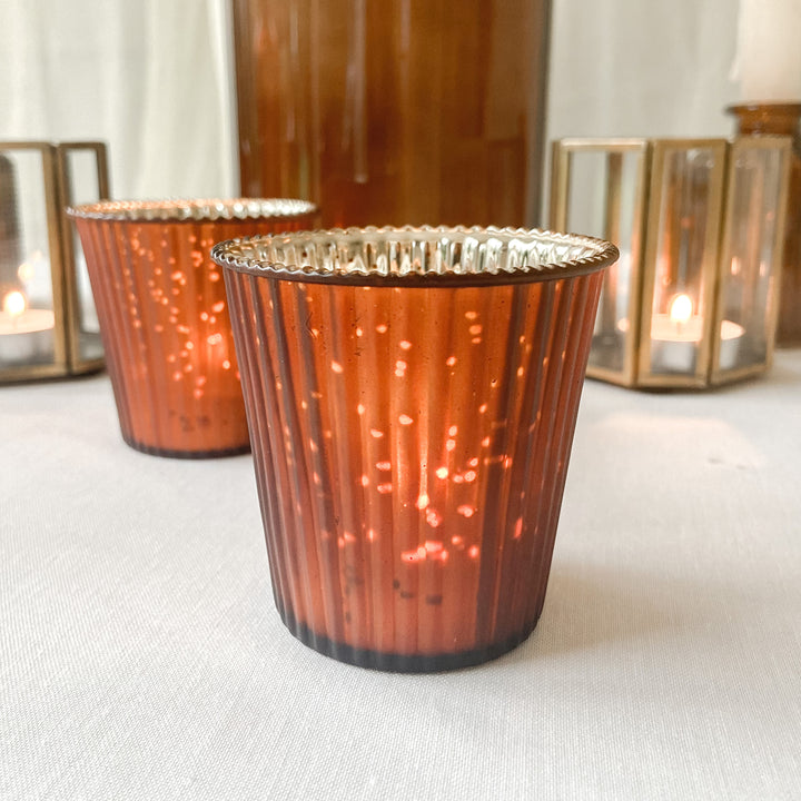 Mini Ribbed Tea Lights Bronze Ribbed Glass Tea Light Holder - Wedding Table Decor Candles ...