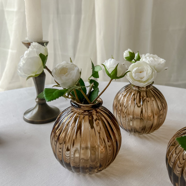 Amber Brown Glass Vase Round 8.5cm - Wedding Vases centrepieces and vases - The Wedding of My Dreams