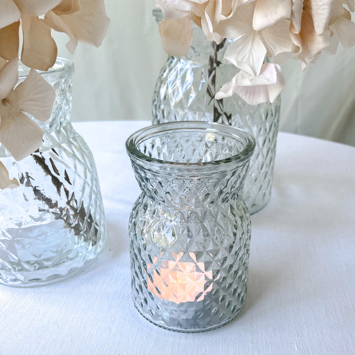 Textured Pressed Glass Hurricane Wedding Vase (3 Sizes) centrepieces and vases - The Wedding of My Dreams