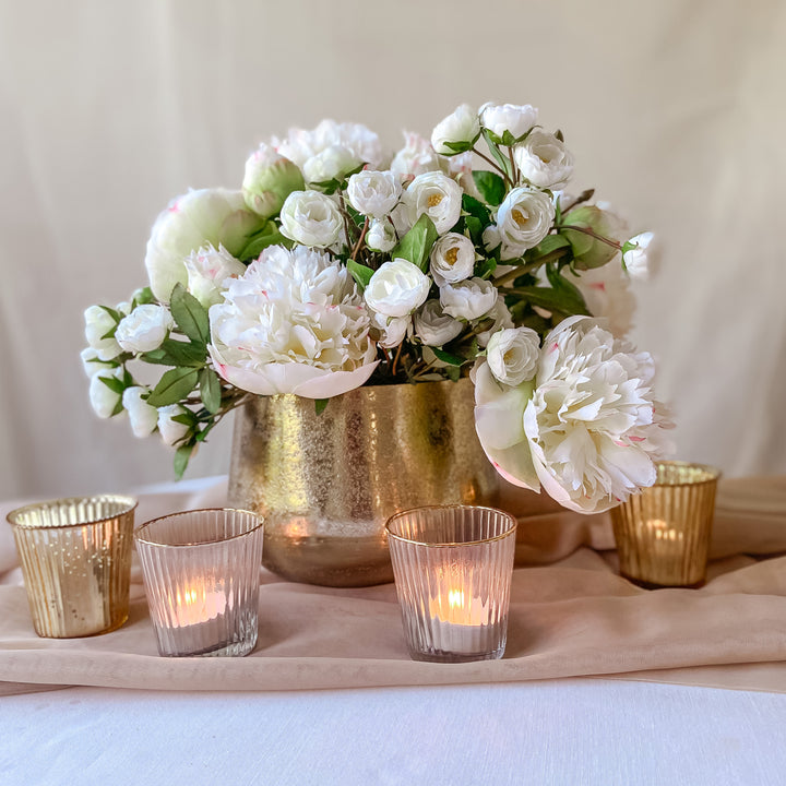 Ribbed Clear Glass Tea Light Holder  with Gold Rim - The Wedding of My Dreams