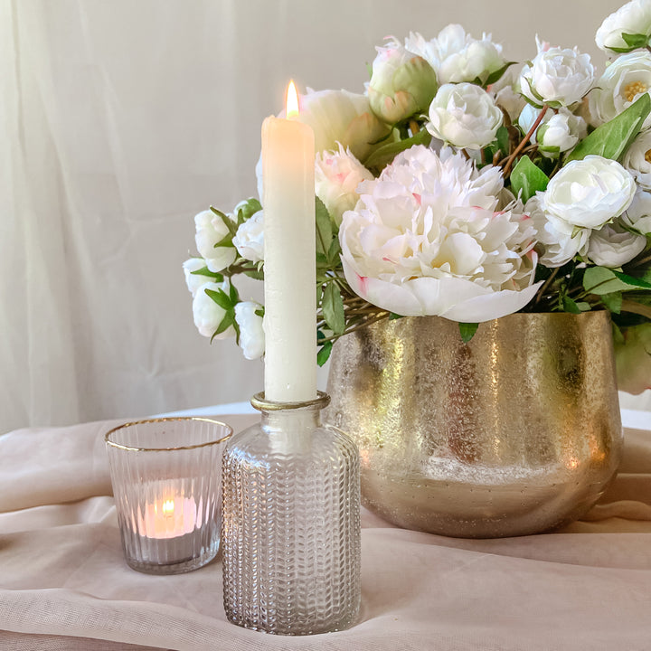 Ribbed Clear Glass Tea Light Holder  with Gold Rim - The Wedding of My Dreams