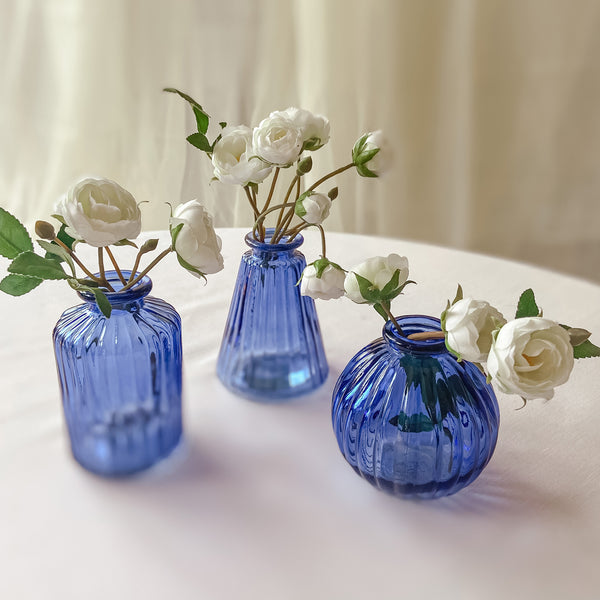 Blue Glass Bud Vases - Set of 3 Wedding Vases