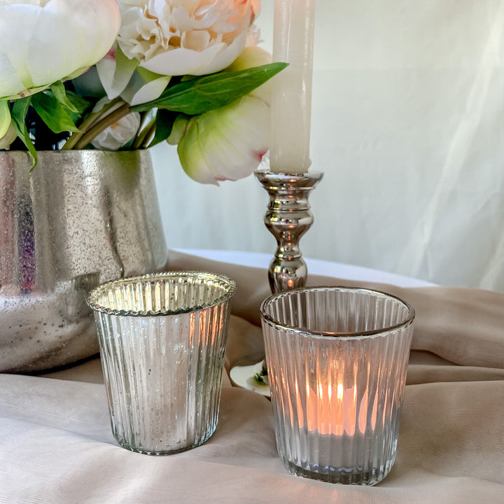 Ribbed Mercury Glass Tea Light Holders Silver - The Wedding of My Dreams