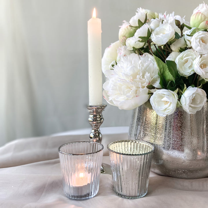 Ribbed Mercury Glass Tea Light Holders Silver - The Wedding of My Dreams