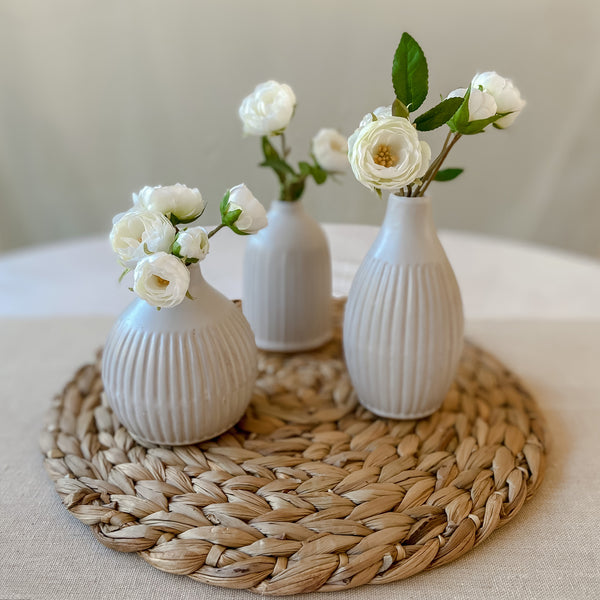 Ivory Ceramic Bud Vases - Set of 3 Wedding Vases