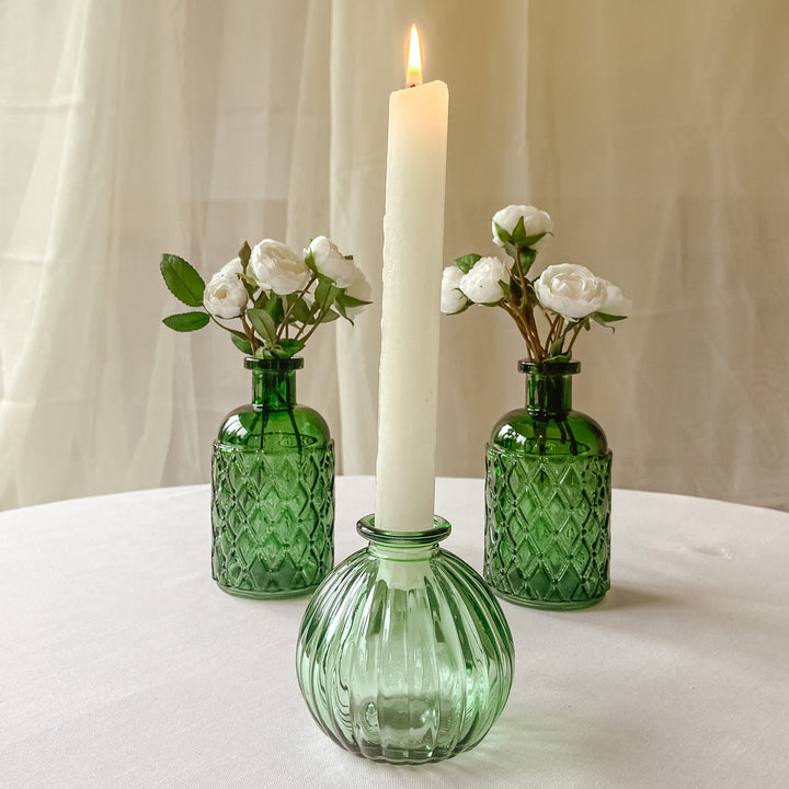 Forest Green Textured Glass Bottle Vase 13cm Wedding Vase The