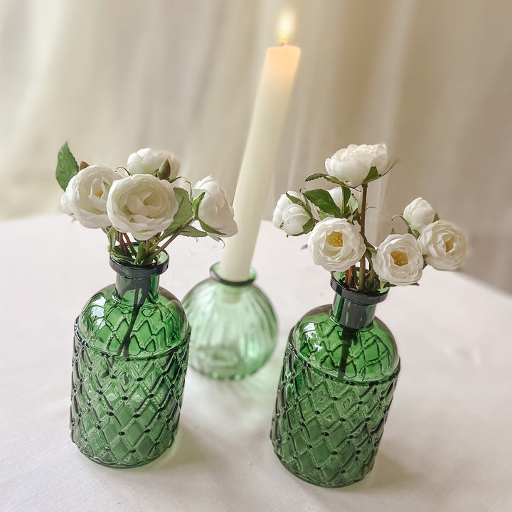 Forest Green Textured Glass Bottle Vase 13cm Wedding Vase The
