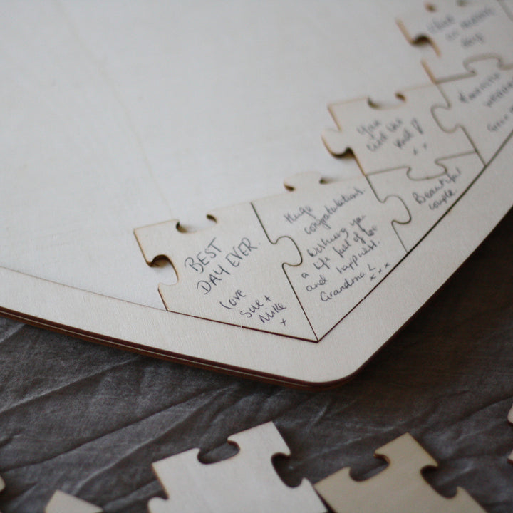 Wooden Heart Jigsaw Puzzle Wedding Guest Book - The Wedding of My Dreams