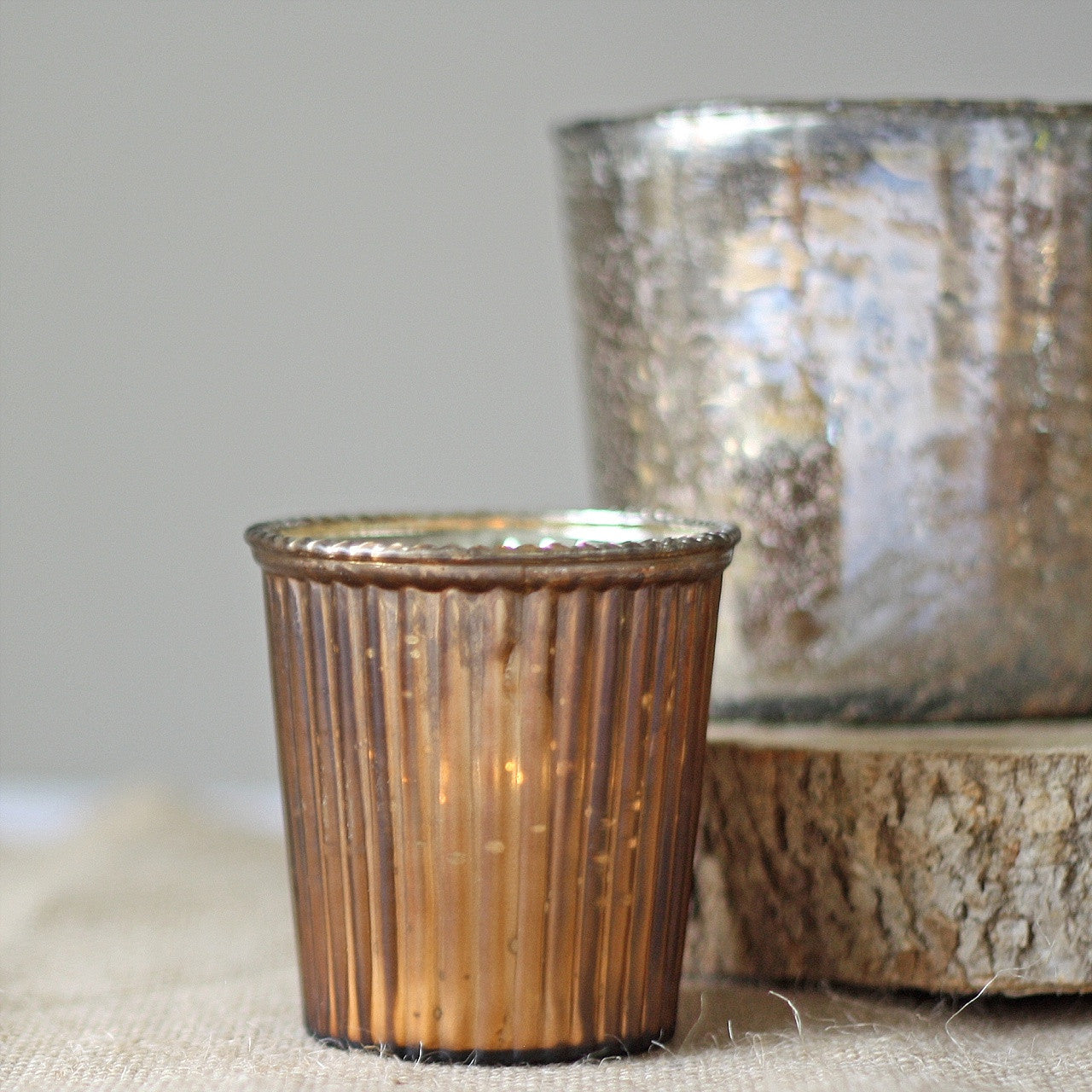 Bronzed Ribbed Glass Bronze Ribbed Glass Tea Light Holder - Wedding Table Decor Candles ...