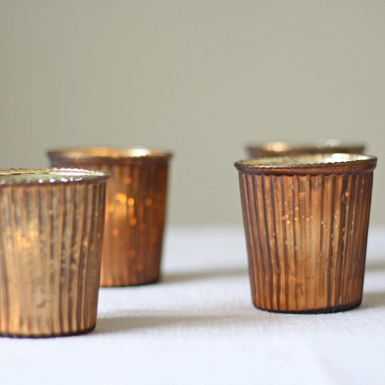 Bronzed Ribbed Glass Bronze Ribbed Glass Tea Light Holder - Wedding Table Decor Candles ...