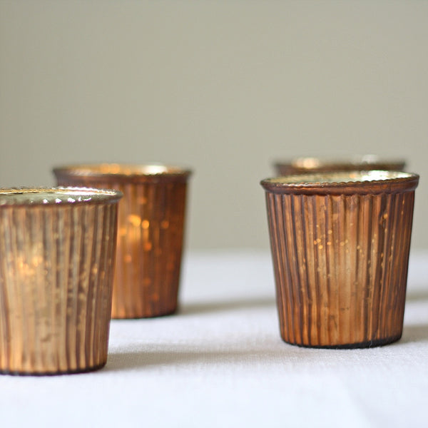 PRE ORDER FOR DELIVERY LATE  MARCH - Bronze Ribbed Mercury Glass Tea Light Holder - The Wedding of My Dreams