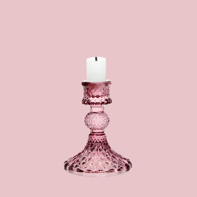 Coloured Pressed Glass Candlesticks - Pink candle holder - The Wedding of My Dreams