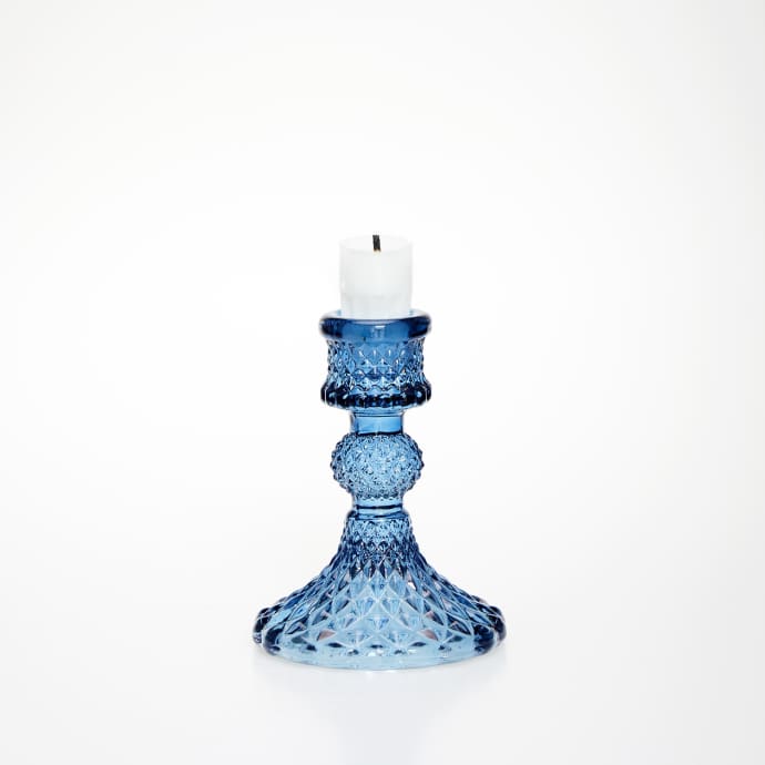Coloured Pressed Glass Candlesticks - Blue candle holder - The Wedding of My Dreams