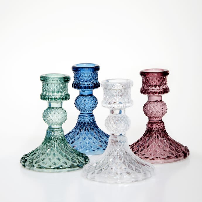 Coloured Pressed Glass Candlesticks - Pink candle holder - The Wedding of My Dreams