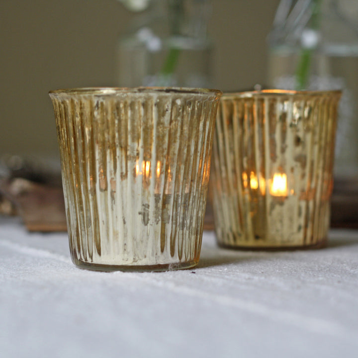 Ribbed Mercury Glass Tea Light Holder Gold - PRE ORDER FOR DELIVERY LATE MARCH - The Wedding of My Dreams
