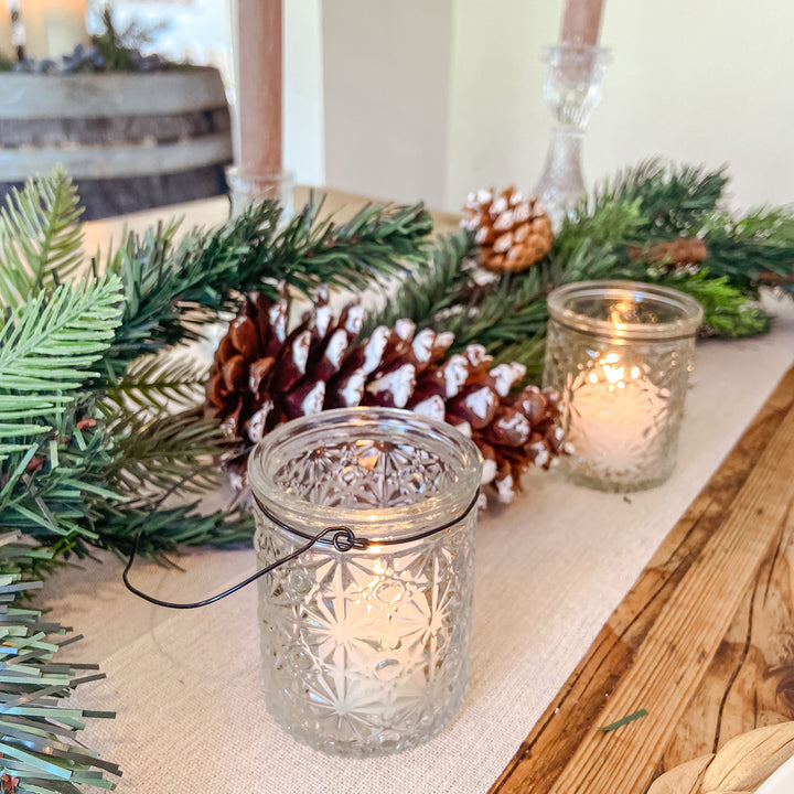 Textured Pressed Glass Tea Light Holders with Wire Hanger - Set of 2 candle holder - The Wedding of My Dreams