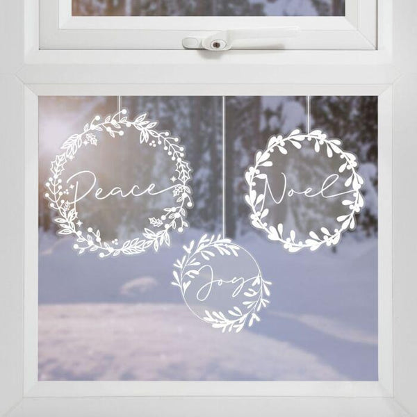 Large Wreath Christmas Window Stickers - Peace Noel Joy