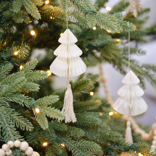 White Honeycomb Paper Christmas Tree Decorations x 4 - Scandi Christmas