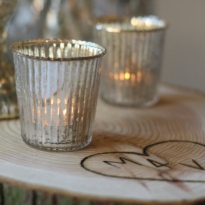 Ribbed Mercury Glass Tea Light Holders Silver - PRE ORDER FOR DELIVERY LATE MARCH - The Wedding of My Dreams