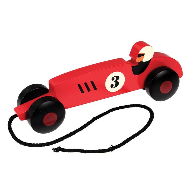 Children's Wooden Toy Pull Along Vintage Racing Car - Burrow and Nest Interiors - Neutral Rustic Farmhouse Scandi Home Decor