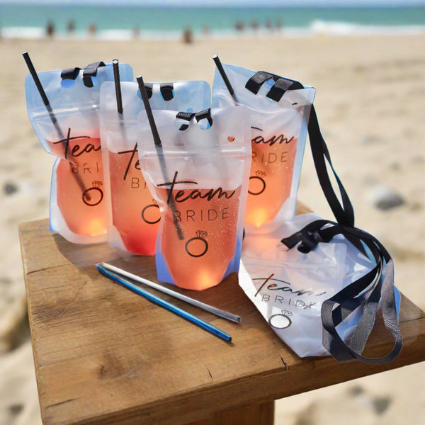 Hen Party Drinks Pouch with Straw - Set of 6 Team Bride